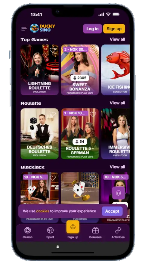 Duckysino app op Android en iOS